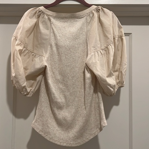 Ulla Johnson 100% Cotton Cream Puffy Sleeve Scoop Neck Top P - Picture 3 of 4